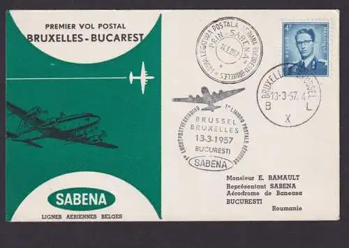 Flugpost Brief Air Mail Sabena Brüssel Belgien Bukarest Rumänien sehr schöner