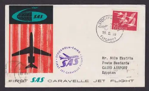 Flugpost Brief Air Mail SAS Erstflug Caravelle Jet Flight nach Kairo Ägypten