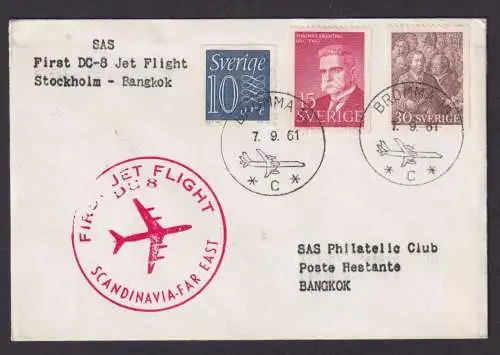 Flugpost Brief Air Mail SAS DC 8 Jet Flight Schweden Stockholm Banggkok Thailand