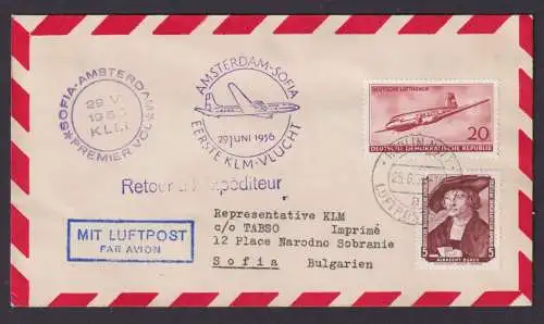 Flugpost Brief Air Mail KLM Amsterdam Niederlande Sofia Bulgarein Zuleitung