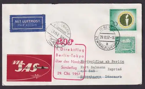 Flugpost Brief Air Mail SAS Direktflug Berlin Tokio Japan Nordpol Sonderflug