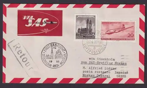 Flugpost Brief Air Mail SAS Erstflug Stockholm Schweden Riga Mosakau selt. DDR