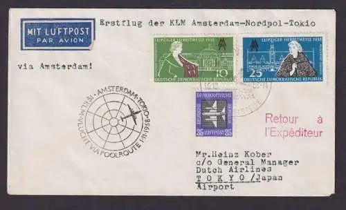Flugpost Brief Air Mail KLM Erstflug Amsterdam Niederlande Nordpol Tokio Japan