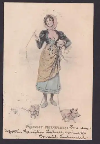 Ansichtskarte Neujahr Schwein Glücksschwein Tiere n. Dresden 1901