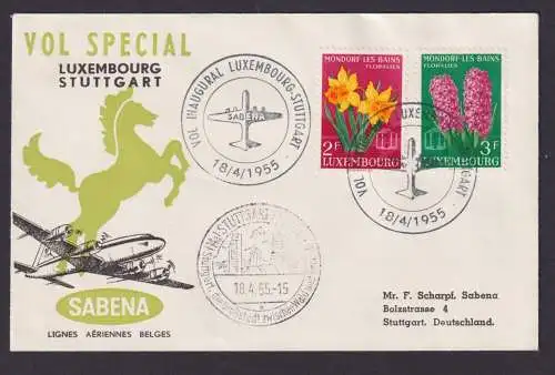 Flugpost Brief Air Mail Luxemburg Sabena nach Stuttgart mit tollen SST 18.4.1955