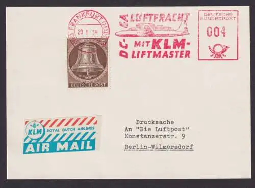 Flugpost Brief Air Mail Berlin Glocke plus AFS Absenderfreistempel KLM 004 ab