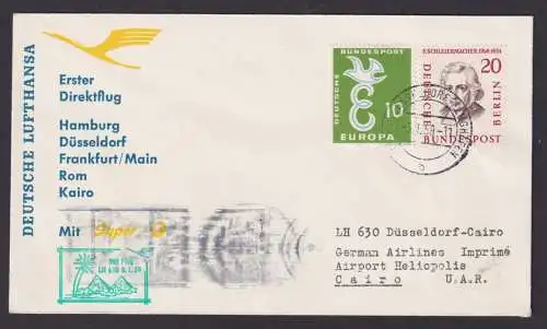 Flugpost Brief Air Mail Lufthansa 1.Direktflug Düsseldorf Kairo Ägyten 5.1.1959.