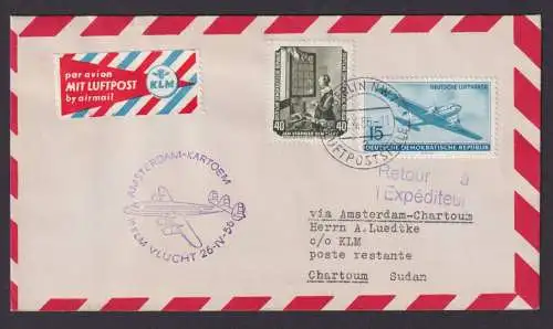 Flugpost Brief Air Mail KLM Niederlande Amsterdam Kartoem Sudan Afrika inter.