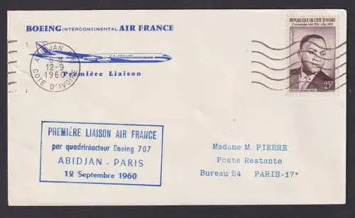 Flugpost Brief Air Mail Air France Cote d' Ivoire Elfenbeinküste Boeing 707