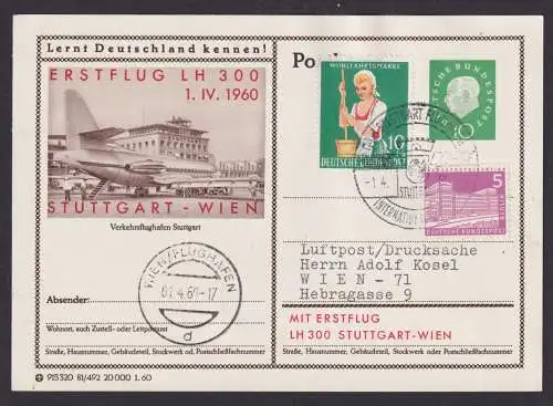 Flugpost Brief Air Mail Bund Heuss Ganzsache +ZuF Erstflug LH 300 Stuttgart Wien
