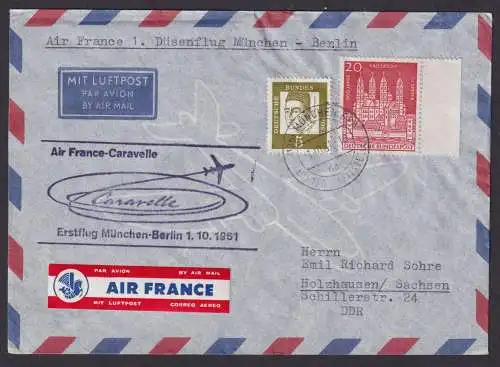 Flugpost Brief Air Mail Air France Frankreich Caravelle Erstflug München Berlin