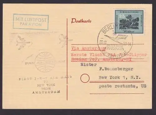 Flugpost Brief Air Mail Pan America Erstflug Amsterdam New York DDR Zuleitung