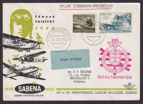 Flugpost Brief Air Mail Sabena Luxemburg Lisbonne Lissabon Brüssel Belgien auf