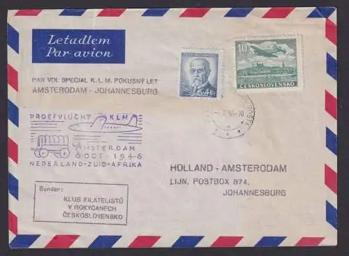 Flugpost Brief KLM Amsterdam Johannesburg Afrika Zuleitung Tschechoslowakei