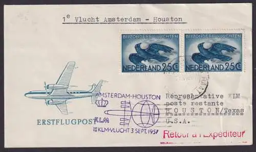 Flugpost Air Mail Brief Niederlande KLM Erstflug MEF Amsterdan Houston Texas USA
