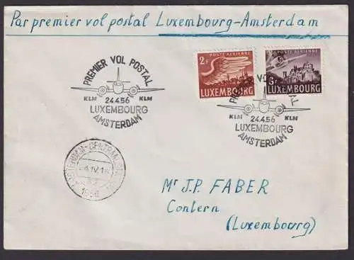 Flugpost Brief Air Mail Luxemburg Erstflug KLM Amsterdam Niederlande 24.4.1956