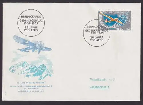 Flugpost Air Brief Mail Schweiz Gedenkpostflug Bern Locarno 13.7.1963