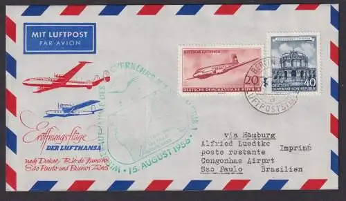 Flugpost Brief Air Mail Lufthansa Eröffnungsflug inter. DDR Zuleitung Sao Paulo