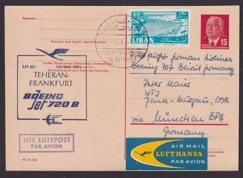 Flugpost Air Mail Brief DDR Ganzsache LH 601 Boeing Libanon Thern Frankfurt