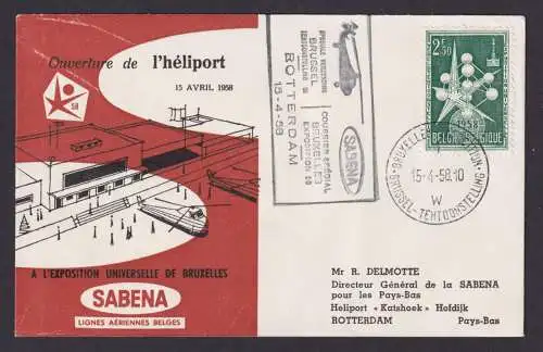 Helikopter Flugpost Brief Air Mail Sabena Belgien toller Umschlag Brüsssel