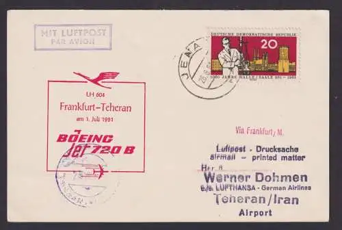 Flugpost Brief Air Mail Lufthansa LH 604 Frankfurt Teheran Iran Boeing Jet 720 B