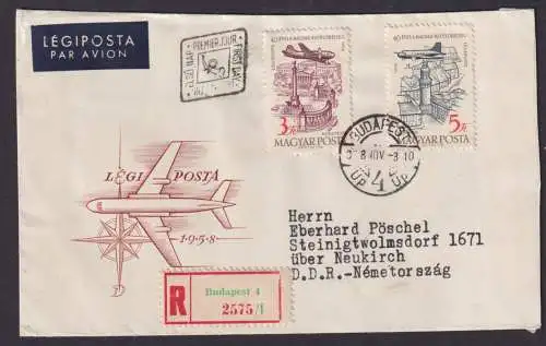 Flugpost R Brief Air Mail Ungarn Erstflug Budapest Steinigtwolmsdorf Sachsen DDR
