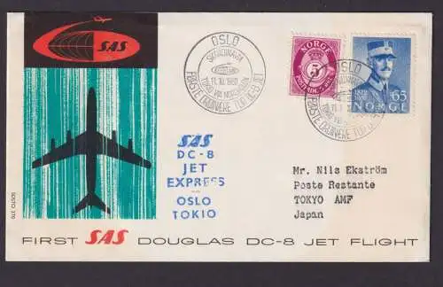 Flugpost Brief Air Mail SAS DC 8 Jet Express Oslo Norwegen Tokio Japan