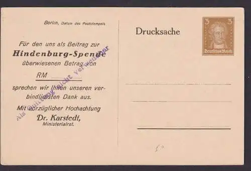 Deutsches Reich Privatganzsache Dank für Hindenburg Spende Porträt Hindenburg