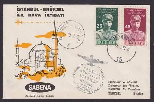 Flugpost Brief Air Mail Sabena Istanbul Brüssel Belgien 14.10.1957