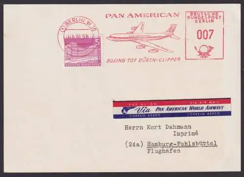 Flugpost Brief Air Mail Berlin Absenderfreistempel 007 +5Pfg Bauten Pan American