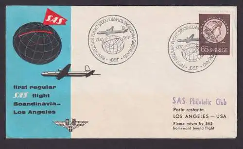 Flugpost Brief Air Mail SAS Erstflug Stockholm Schweden Los Angeles USA