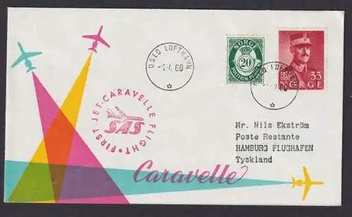 Flugpost Brief Air Mail SAS Caravelle Erstflug Oslo Norwegen Hamburg 1.4.1960