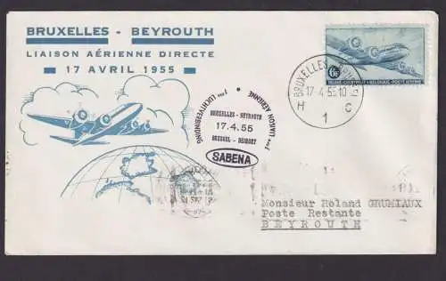 Flugpost Brief Air Mail Sabena toller Umschlag Weltkugel Globus Brüssel Beirut