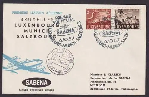 Flugpost Brief Air Mail Sabena Brüssel Luxemburg 6.10.1957