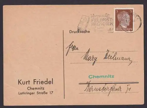 Chemnitz Sachsen Deutsches Reich Karte Postsache SST Verpackt Feldpost Päckchen