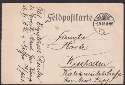 Feldpostkarte ab Neisse Schlesien Deutsche Ostgebiete Polen n. Wiesbaden Hessen