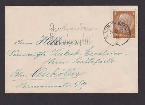 Berlin Friedenau Deutsches Reich Drittes Reich Brief SST n. Berlin Neukölln