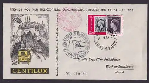 Helikopter Flugpost Brief Air Mail Luxemburg Strassburg nach Wacken Strasbourg