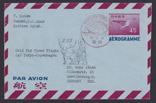 Flugpost Brief Air Mail Japan Ganzsache Aerogramm SAS Tokyo Kopenhagen nach