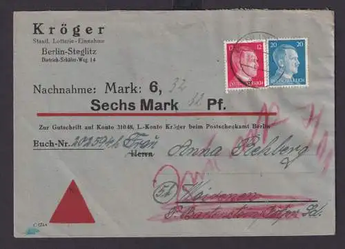 Berlin Deutsches Reich Drittes Reich Brief Nachnahme ab Kröger Staaliche
