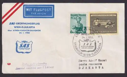 Flugpost Brief Air Mail SAS Eröffnungsflug Wien Djakarta Indonesien über Athen