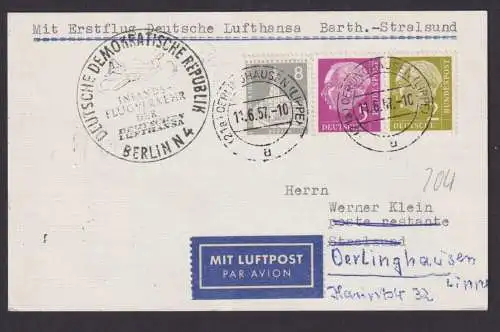 Flugpost Brief Air Mail Heuss Zusammendruck Erstflug Lufthansa Barth Stralsund