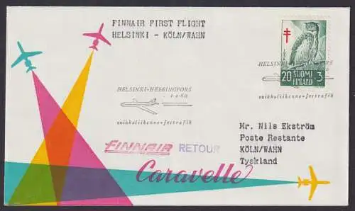 Flugpost Air Mail Brief Finnland Finnair Erstflug Helsinki Köln Wahn 1.4.1960
