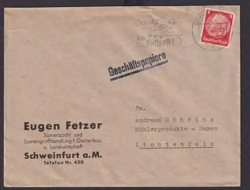 Schweinfurt Bayern Deutsches Reich Drittes Reich Brief Flugpost SST Benutzt die