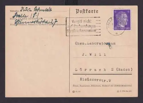 Haale Saale Sachsen Anhalt Deutsches Reich Drittes Reich Karte Postsache SST