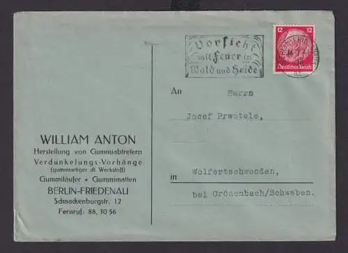 Berlin Deutsches Reich Drittes Reich Brief SST Vorsicht mit Feuer in Wald und