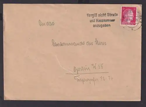 Hamburg Deutsches Reich Drittes Reich Brief Postsache SST Vergiß nicht Strasse