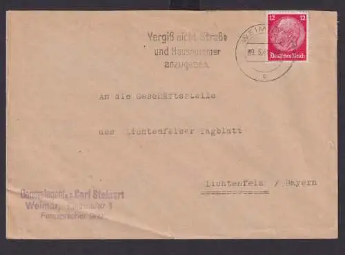 Deutsches Reich Drittes Reich Briefe Postsache SST Vergiß nicht Strasse und