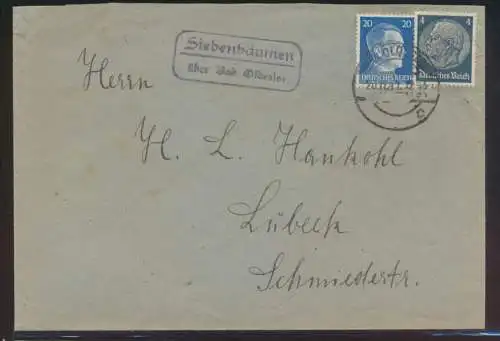 Landpoststempel Siebenbäumen über Bad Oldesloe Reich Brief MIF Hitler Hindenburg