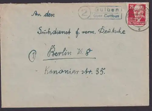 Gulben über Cottbus Brandenburg DDR Brief Landpoststempel n. Berlin
